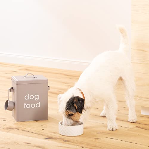 Navaris Dog Food Storage - Metal Container Bin for Pet Food with Portion Scoop for Storing Dry Food Biscuit Treats - Vintage Design Dog Food Bin - Thumbnail 4