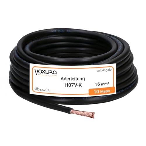 H07V-K 16 mm schwarz 10 Meter Aderleitung flexibel Verdrahtungsleitung Einzelader Litze PVC 16mm2
