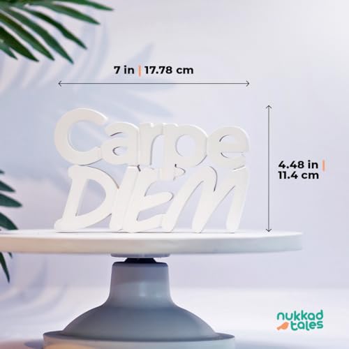 Image of NUKKAD TALES Carpe Diem White Showpiece Home Decor Items Living Room Decoration Items Center Table Decor Book Shelf Decor Birthday Gift Items (7 X 4.49 inch) Engineered Wood