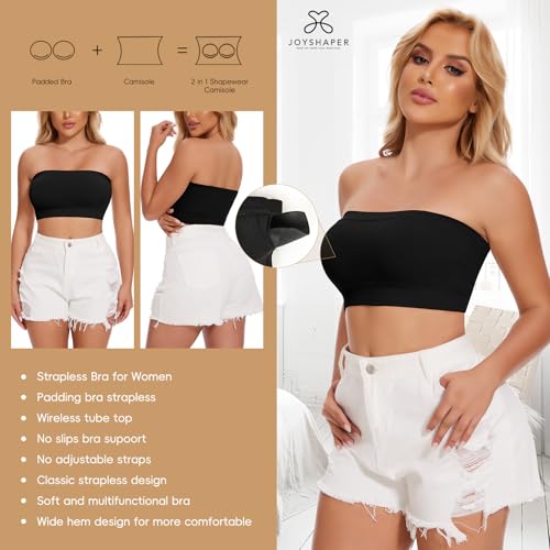 Image of JOYSHAPER Strapless Bras for Women Seamless Padded Bandeau Bra Wireless Tube Top Bralette Comfort Tube Bra