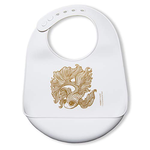 Modern Twist Bucket-Bib 100% Food-Grade Silicone, Waterproof and Reusable, Goldfish – Cloud