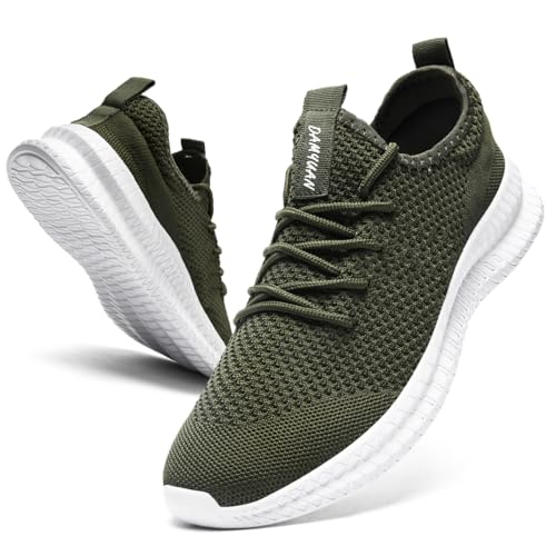 GLYGML Men's Walking Running Shoes Slip On Sneakers Non Slip Athletic Sports Tennis Fitness Casual Workout Gym Shoes Lightweight Trainers Fashion Soft Comfortable Shoe Army Green Size US 12