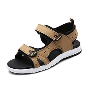 XYAL0003001 Xingyue Aile Slippers & Sandalen Outdoor Water Sandalen Voor Mannen En Vrouwen, Slip On Stijl OX Lederen Haak&Loop Band Mode Open teen Schoenen (Kleur : Khaki, Maat : 36 EU)