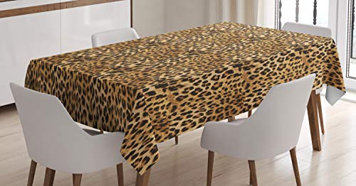 Ambesonne Brown Tablecloth, Leopard Print Animal Skin Digital Printed Wild Safari Themed Spotted Pattern Art, Rectangular Table Cover for Dining Room Kitchen Decor, 60" X 90", Brown