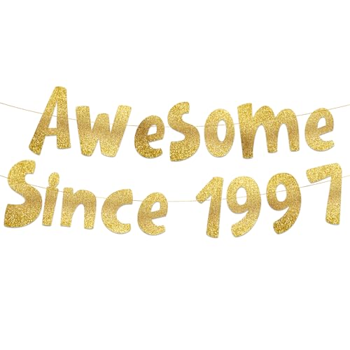 Image of Pre-Strung Awesome Since 1997 Gold Glitter Banner - Funny 29th Birthday and Anniversary Decorations for Men and Women - Party Supplies and Gifts