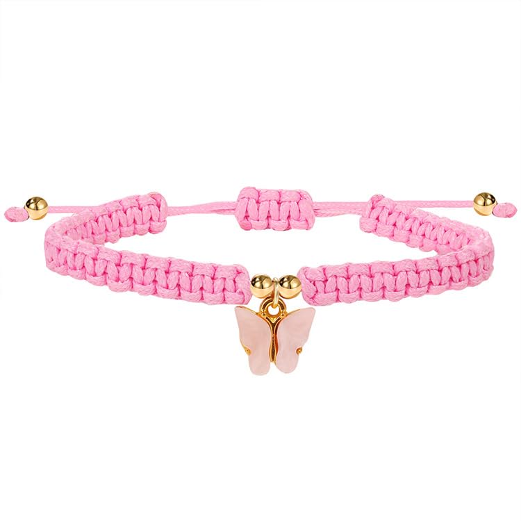 Image of COLORFUL BLING Butterfly Charm Bracelets Adjustable Hand Woven String Bracelets BFF Gift for Women