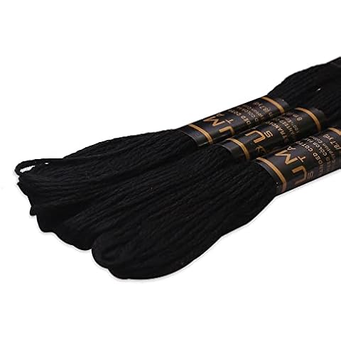 UMC STAG Pack of 3 Premium Embroidery Thread | 100% Egyptian Cotton Premium Skeins | Cross Stitch Embroidery Floss | Oeko TEX Certified Stranded Cotton (Black) Cover