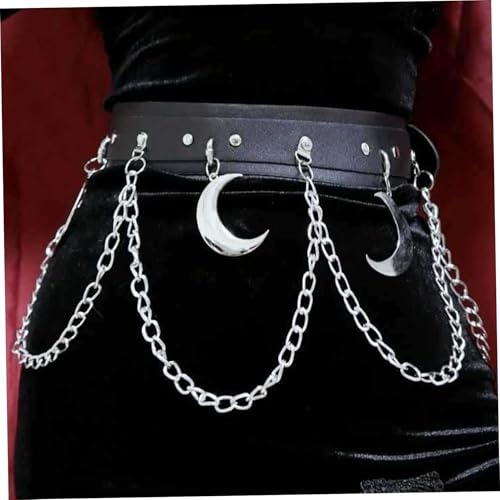 Gothic Belt Leather Emo Moon Waist Chain Belt Adjustable Fashion Body Jewelry Halloween Costumes for Women Gothic Emo Waist Chain Moon3