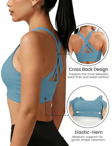 Image of Buauty Sports Bra for Women, Criss Cross Back Medium Support Workout Bras with Removable Cups for Yoga Running Gym