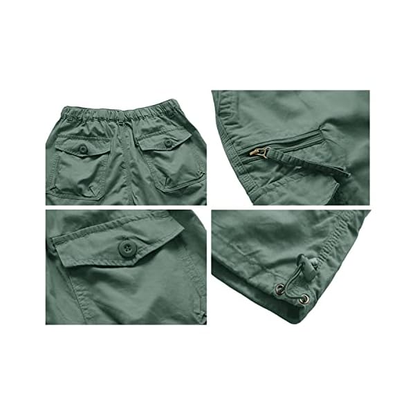 EKLENTSON Men's Capri Pants Relaxed Fit Baggy Shorts 3/4 Military Cargo Shorts Dungarees Pea Green - Image 6