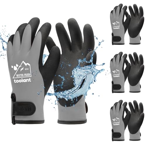 Image of toolant 100% Waterproof Winter Work Gloves, Thermal Insulation with Grip | Touchscreen, Freezer Work for Men and Women, Cold Weather Work & Outdoor Tasks, 3 Pairs, Grey, Medium