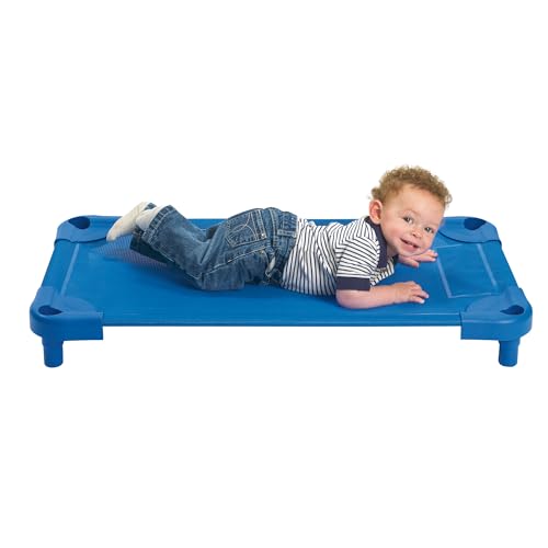 Image of Angeles Stackable Daycare Cots, Value Line Toddler Cot 40 inch L x 22 inch W, Assembled Daycare Furniture for Preschool Classroom, Toddler Size, Pack of 1, Blue