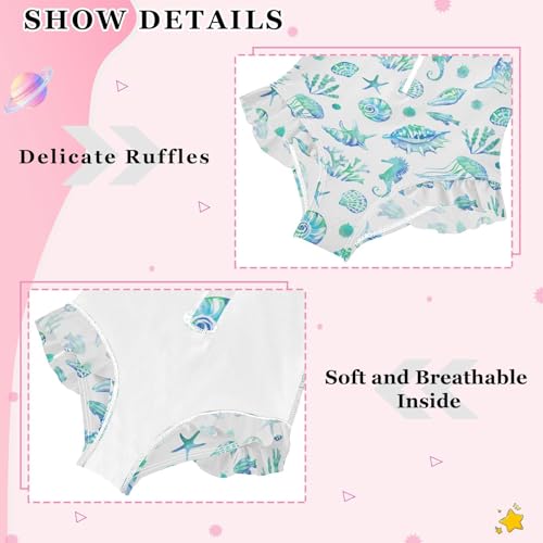 Girls Swimsuits Long Sleeve Bathing Suits Tropical Fish Seashells UPF 50+ Sun Protection Swimwear 3-12 Years4