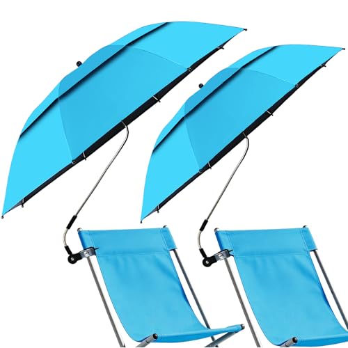 2PCS Sombrilla Playa de Doble Capa con Abrazadera Universal, Paraguas para Silla Ajustable 360°, Protección UV SPF 50+, Paraguas Portátil con Clip para Sillas de Playa, Cochecito y Carrito de Golf