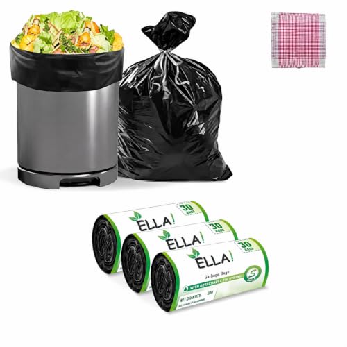 Image of ELLA Garbage Bags 17 x 19 Inches Black Color 3 Rolls 90 Bags Small Size Durable Bags Ideal for Daily Use in Homes Restaurants Offices and Public Cleaning Areas With Check Duster Cloth Free