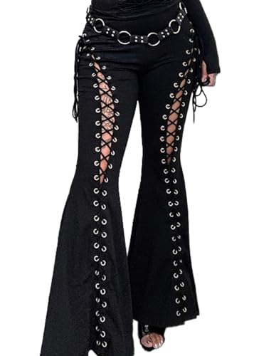 TSMNZMU Women Gothic Trousers Grunge Punk Low Waisted Pants Harujuku Sexy Hallow Bandage Pants Y2K Emo Wide Leg Trousers2