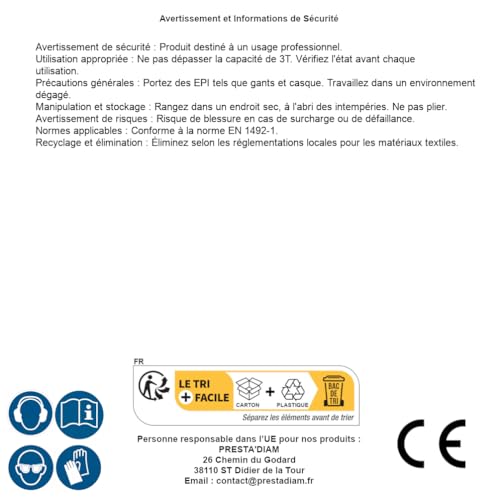 Élingue plate 3T x 5m jaune résistante et durable D-Work