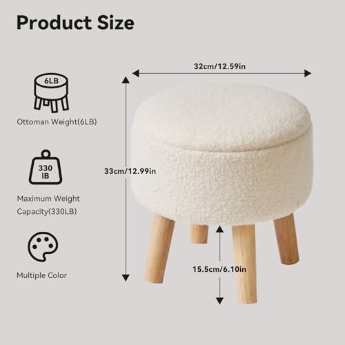 Pouf Repose-Pieds Rond 33 cm Rangement Velours IBUYKE