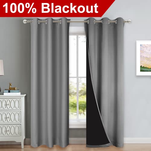 Image of NICETOWN Silver Grey Full Shade Curtain Panels, Pair of Thermal Insulated & Energy Efficiency Blackout Curtains for Living Room Windows, Lined Silky Performance Window Dressing (42 inch Wide x 84 inch Long)