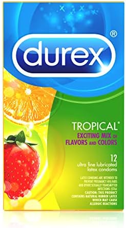 Durex Tropical Flavors Flavored Premium Condoms, 12 Count