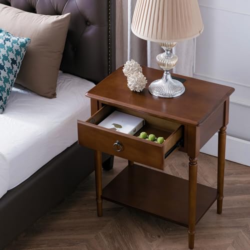 Image of Leick Home Coastal Nightstand Side Table, 24 inch, Pecan