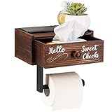 Three Colors Toilet Paper Holder with Storage, Toilet Paper Holder with Shelf, Rustic Farmhouse Toilet Paper Holder, Hello Sweet Cheeks Bathroom Box, Rustic Country Bathroom Decor (Rustic Brown)