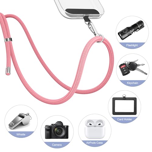 Image of takyu 2 Pack Adjustable Cell Phone Lanyard & 2 Pack Phone Wrist Strap with Tether Tabs Compatible for iPhone Android Smartphones - Black Pink