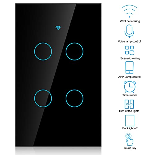 Miniatura 7 de Interruptor inteligente de 4 cuadras, luz de pared, control remoto, interruptor de control por voz, círculo único para el hogar SIRI (negro