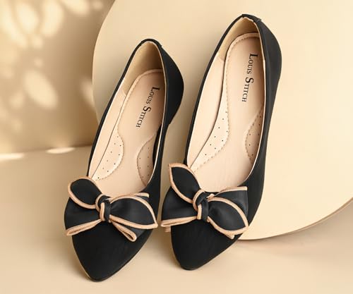 Image of LOUIS STITCH Women's Elegant Bow Ballerina Flats | Premium Closed-Toe Flat Sandals| Comfort Ballerina for Office & Everyday Style| LS-LDCF-012