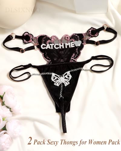Image of Chain Thong Underwear for Women, Adjustable Rhinestone Panties