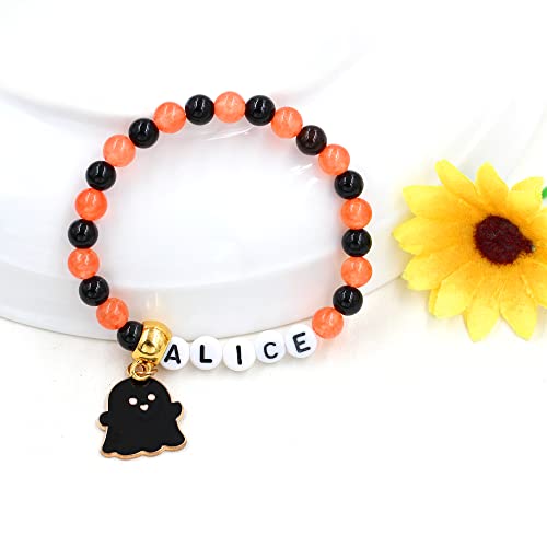Image of Uloveido Black Orange Jade Charms Halloween Bracelets All Saints' Gift - DIY Customized Name Beaded Bracelet