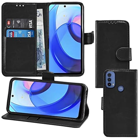 Gadget Giant For Motorola Moto E20 / E30 / E40 Premium Case Cover Leather Wallet Flip Folio Book Card Holder Slots Kickstand Function Secure Magnetic Closure For Motorola Moto E20 / E30 / E40 - Black Cover