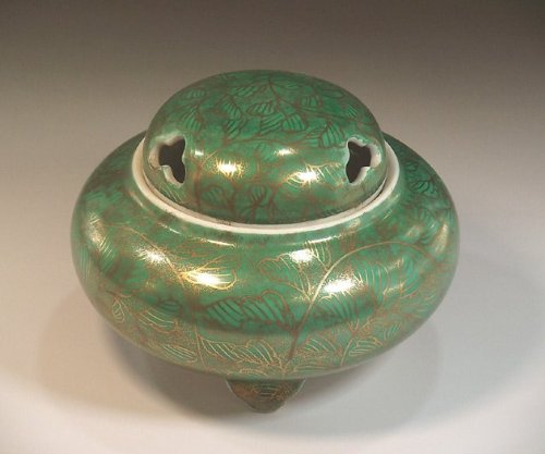 1068 有田焼・伊万里焼の陶器高級香炉 桜楼閣絵 陶芸家 藤井錦彩