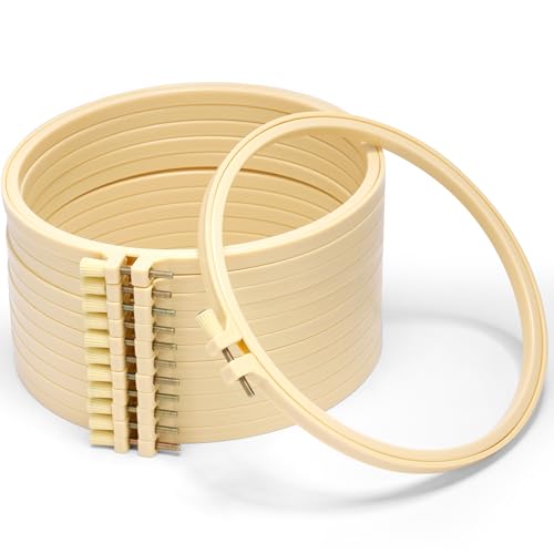 Image of Caydo 12 Pieces 8 Inch Plastic Round Embroidery Hoops, Circle Cross Stitch Hoop Ring for Punch Needle and Art Craft Handy Sewing