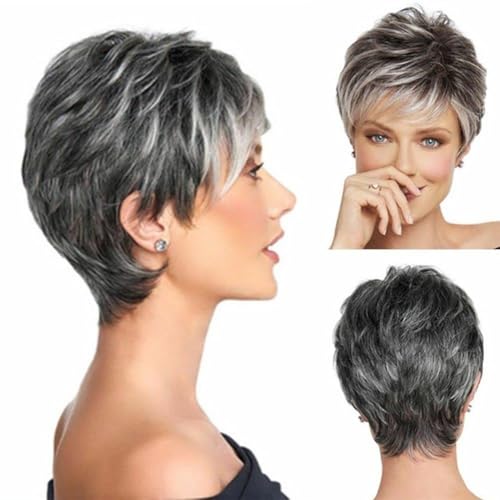 Luxclipse Gray with Black Gradient Short Wigs Human Hair Natural