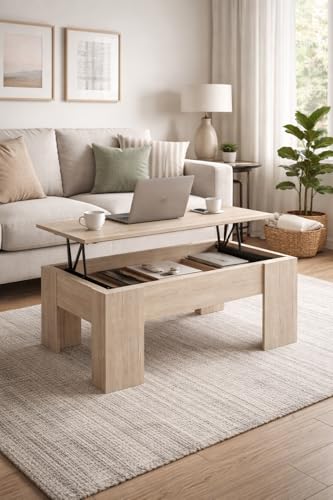 HOMEZZI Table Basse relevable Bois Clair. 100 x 45 x 50 cm. Table de Salon avec Compartiment Moderne. Table Basse avec Plateau relevable