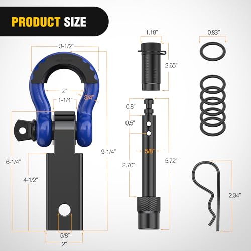 Image of Nilight Anti-Theft Shackle Hitch Receiver 2Inch 45000 LBs Breaking Strength 3 /4 inch Anti-Theft D Ring Shackle 5 /8 inch Trailer Hitch Lock Pin Heavy Duty Solid Towing Kit for Trucks Off Road (Blue&Black)