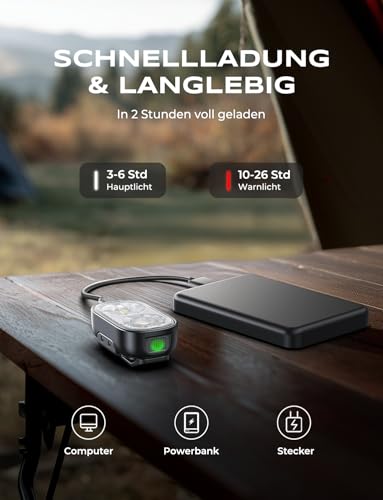 Glangeh 500LM Clip-Mini Taschenlampe EDC Led Aufladbar mit Spot & Flood, 10 Modi Freihändige Stroboskope & Sicherheitslichter Lauflicht mit IP65 Wasserdicht für Läufer/Arbeit/Notfall/Wandern/Boote