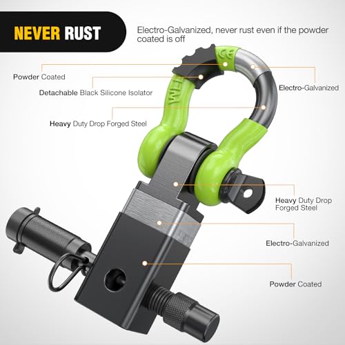 Image of Nilight Anti-Theft Shackle Hitch Receiver 2Inch 45000 LBs Breaking Strength 3 /4 inch Anti-Theft D Ring Shackle 5 /8 inch Trailer Hitch Lock Pin Heavy Duty Solid Towing Kit for Trucks Off Road(Green&Black)