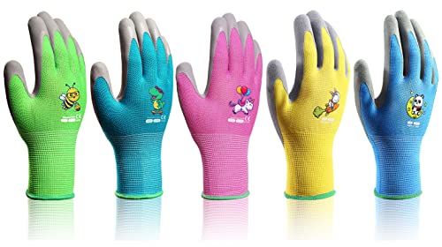 KDK 5 Pairs Kids Gardening Gloves Yard Work Gloves