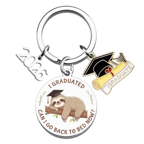 LKBVUG Funny Sloth Gifts 2026 Graduation Keychain Class of 2026 Graduation Gifts Graduate Gift for Him Her Humorous College High School Graduate Souvenir Key Ring