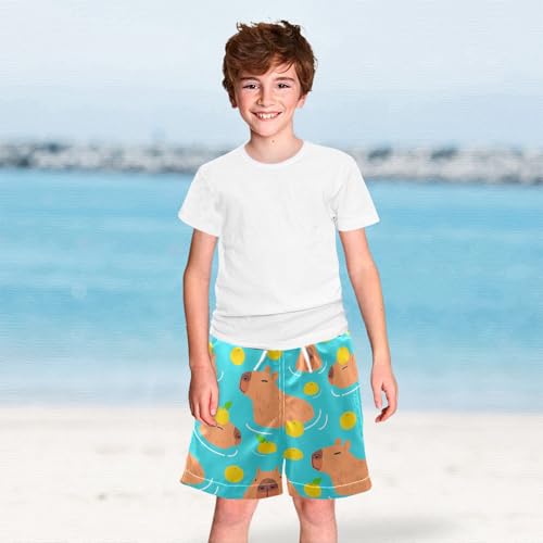 Boys Swim Trunks Capybara Surfing Swimwear Quick Dry Bathing Suit Colorful Beach Board Shorts2