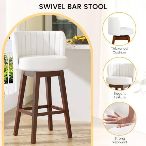 Image of COCO DESIGN 26 inch White Swivel Counter Height Stools Set of 2 with Wood Legs