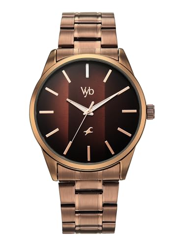 Image of Fastrack Vyb Drift with Quartz Analog Brown Dial Brown Stainless Steel Strap Watch for Men - FV30041QM01W