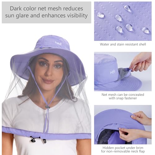 Image of BASSDASH UPF 50+ Mosquito Sun Hat with Hidden Head Net and Neck Flap for Men Women Outdoor Fishing Hiking Camping