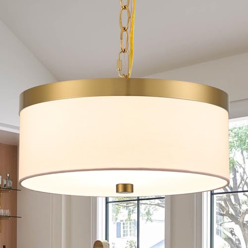 3-Lights Modern Fabric Chandelier for Dining Room, 12'' Modern Drum Chandeliers, Height Adjustable...