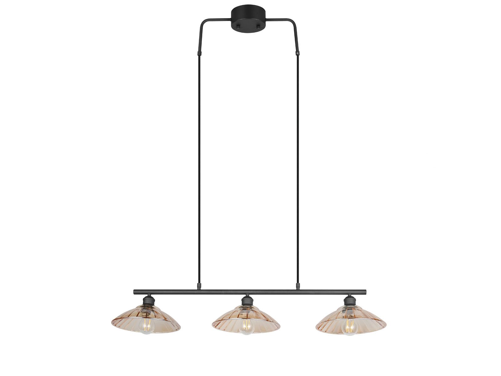 meineWunschleuchte Lampa wisząca 3-punktowa czarna, szklane abażury bursztyn, szerokość 100 cm