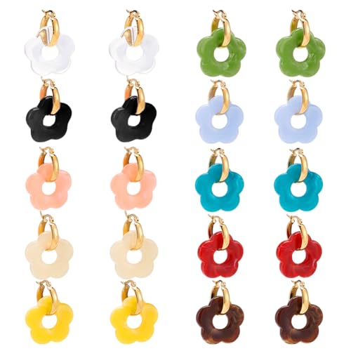 arricraft 10 paire de Breloques pour Boucles D'Oreilles Créoles en Forme de Fleur Perles avec 304 boucle D'Oreille Créole en Acier Inoxydable Doré pour Saint-Valentin Fabrication de Boucles Oreilles