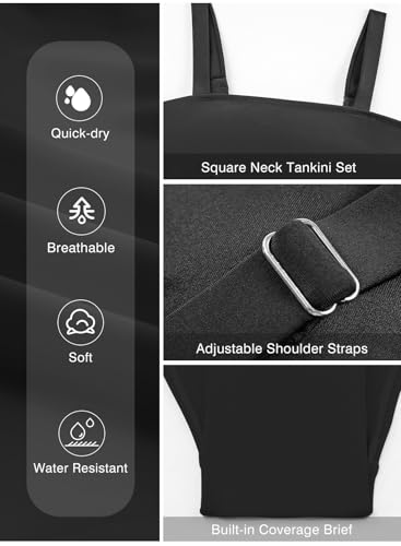 Aleumdr Women Vintage Tummy Control Two Piece Tankini Swimsuits Swimdress Push up Swimwear Bathing Suits4