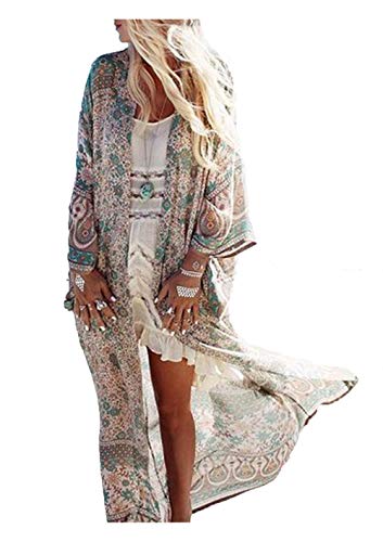 Wander Agio Womens Bikini Cover Ups Beach Casual Dress Coverup Swimsuits Long Cardigan Buttons Chiffon Blut Flower Pattern 8